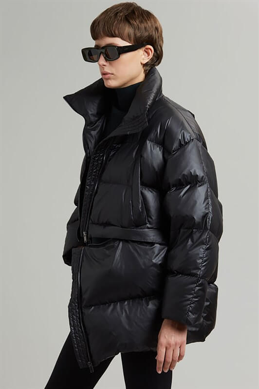 MDX Black Zipper Detailed Adjustable Puffer Jacket MG1398 - Emsdetten