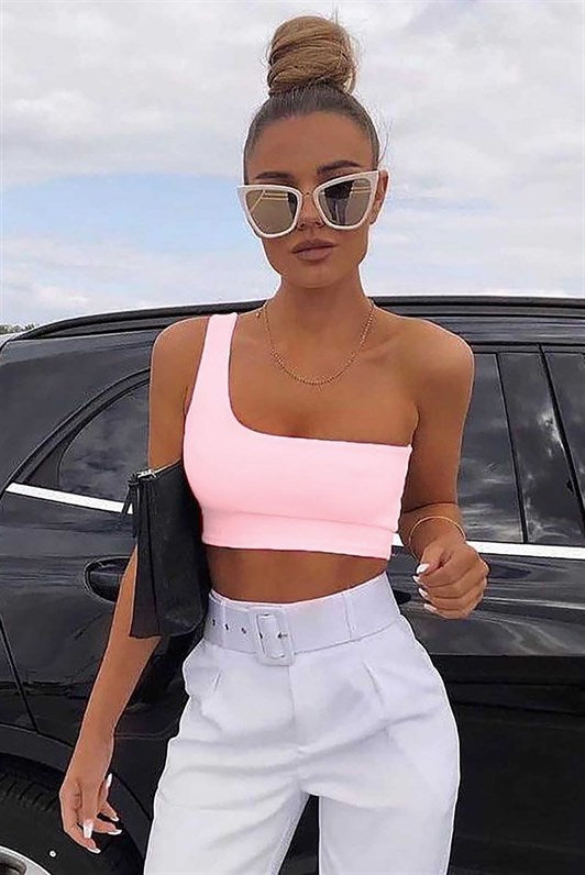 MDX Mad Girls One Shoulder Pink Strap Bodysuit MG325 - Tustin