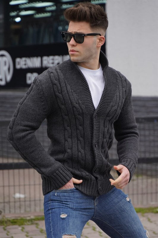 MDX Madmext Anthracite Braided Cardigan 9053 - Apizaco