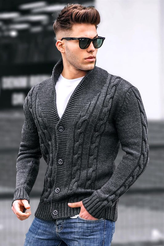 MDX Madmext Anthracite Braided Cardigan 9053 - Apizaco