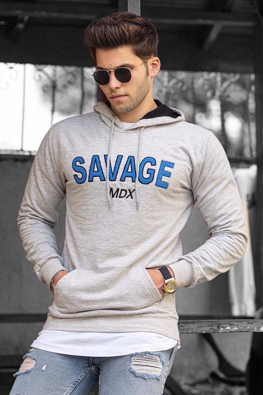 MDX Madmext Printed Grey Hooded Sweatshirt 4147 - Hallandale Beach