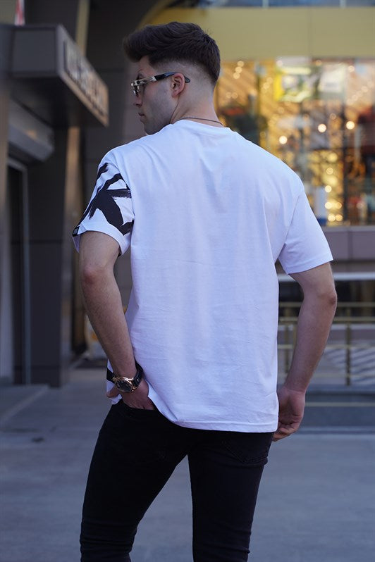 MDX Madmext Men's White Overfit Patterned T-shirt 5811 - Kamen