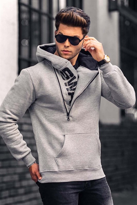 MDX Madmext Gray Hoodie with Zipper Detail 1767 - Hoorn