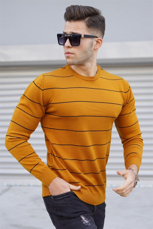 MDX Madmext Mustard Striped Knit Sweater 5177 - Watsonville
