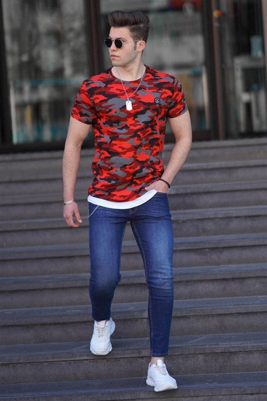 MDX Madmext Camouflage Patterned Burgundy Men's T-shirt 4480 - Elgin