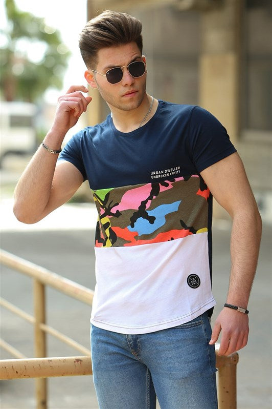 MDX Madmext Camouflage Patterned Navy T-shirt 3003 - Midland