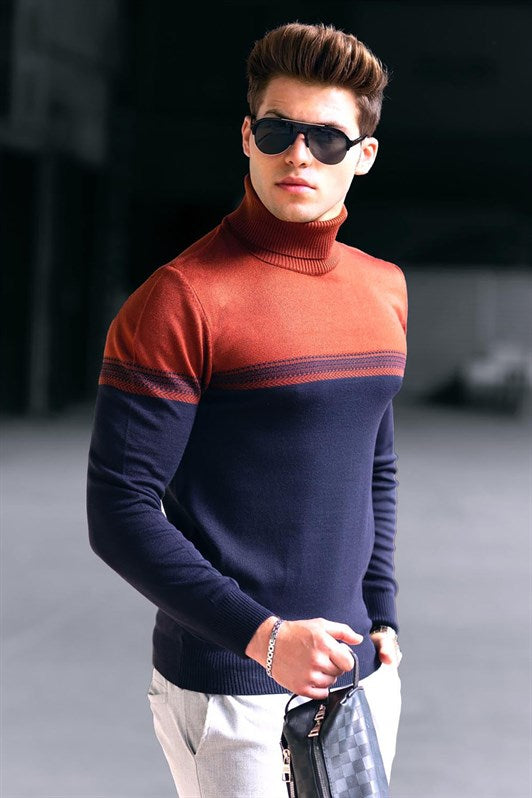 MDX Madmext Tile Color Block Fisherman Collar Sweater 4675 - Sambir