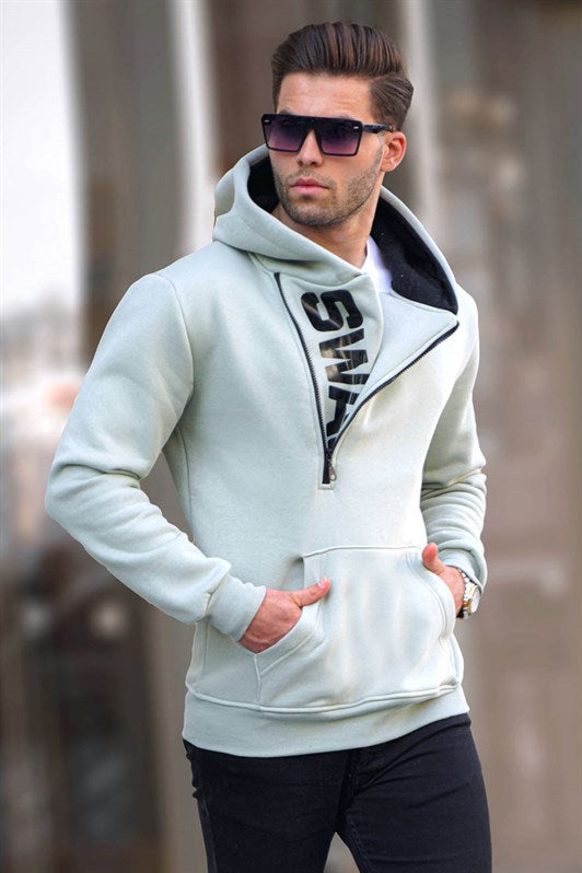 MDX Madmext Mint Green Hooded Sweatshirt with Zipper Detail 1767 - Houston
