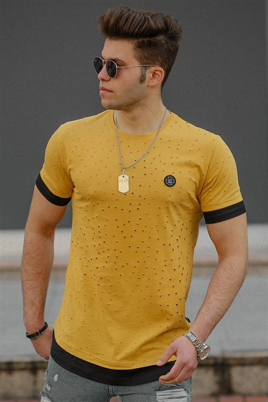 MDX Madmext Yellow Distressed Detailed Men's T-shirt 4489 - Ciudad Manuel Doblado