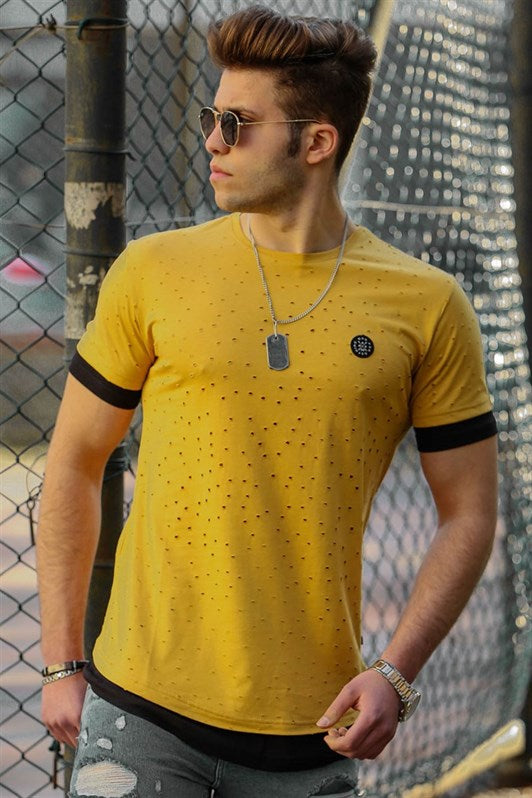 MDX Madmext Yellow Distressed Detailed Men's T-shirt 4489 - Ciudad Manuel Doblado