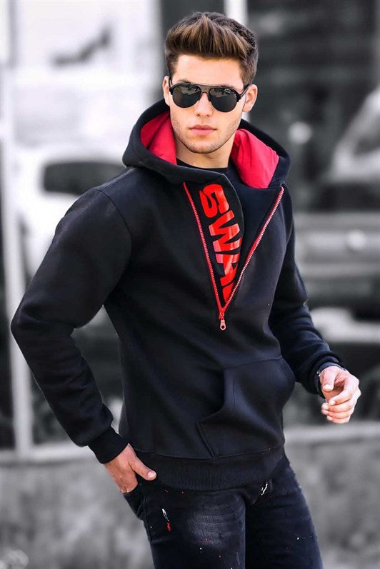 MDX Madmext Black Hooded Sweatshirt with Zipper Detail 1767 - Saint-Malo