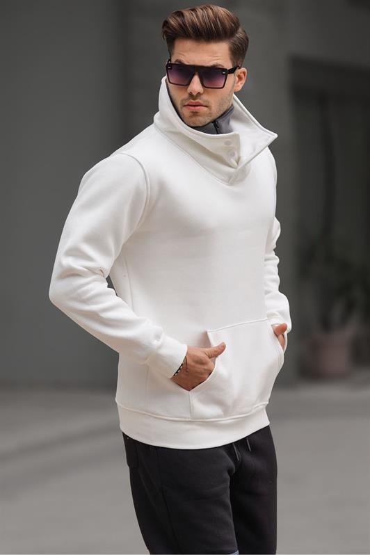 MDX Madmext Knitted Collar Buttoned White Sweatshirt 4411 - Deerfield Beach