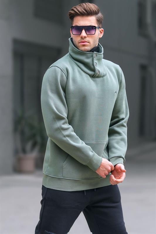MDX Madmext Knitted Collar Buttoned Khaki Sweatshirt 4411 - Chatham