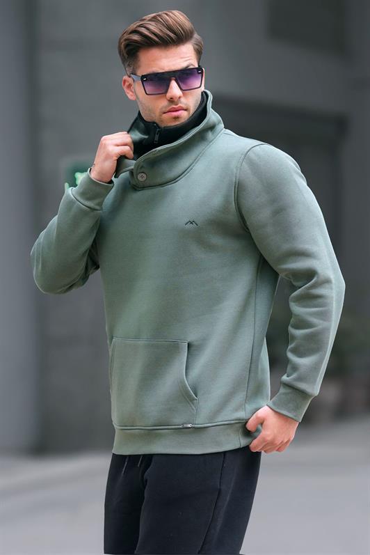 MDX Madmext Knitted Collar Buttoned Khaki Sweatshirt 4411 - Chatham