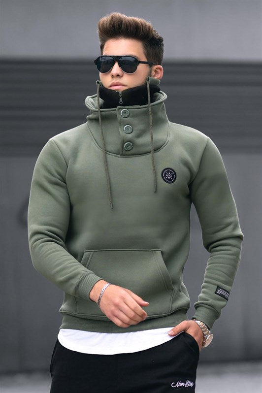 MDX Madmext Knitted Collar Buttoned Khaki Sweatshirt 4411 - Chatham