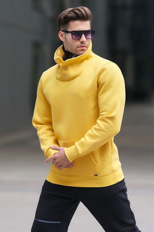MDX Madmext Knitted Collar Buttoned Yellow Sweatshirt 4411 - Sun Prairie