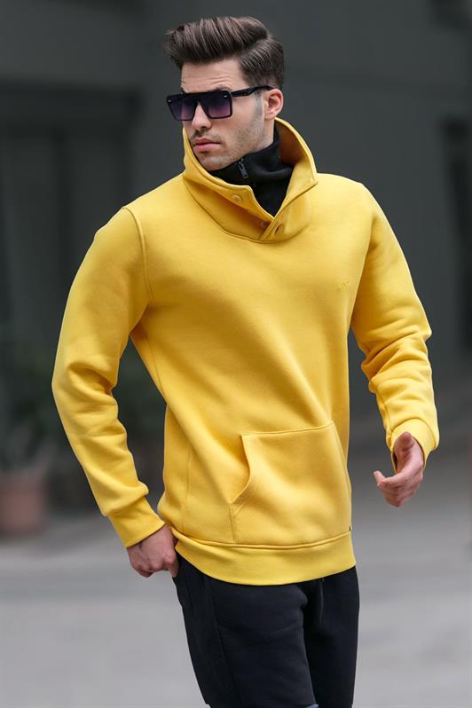 MDX Madmext Knitted Collar Buttoned Yellow Sweatshirt 4411 - Sun Prairie