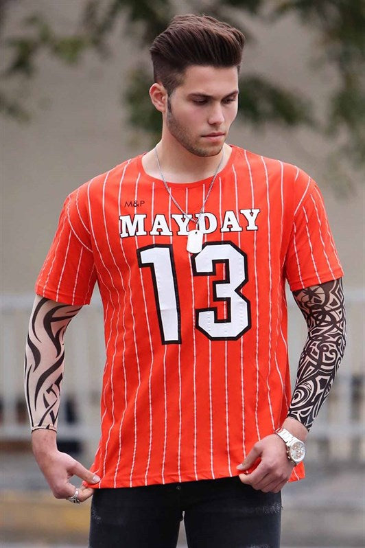 MDX Madmext Orange Line Detailed Printed T-shirt 3008 - Skenderaj