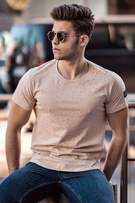 MDX Madmext Distressed Detail Camel T-shirt 2883 - Wilrijk