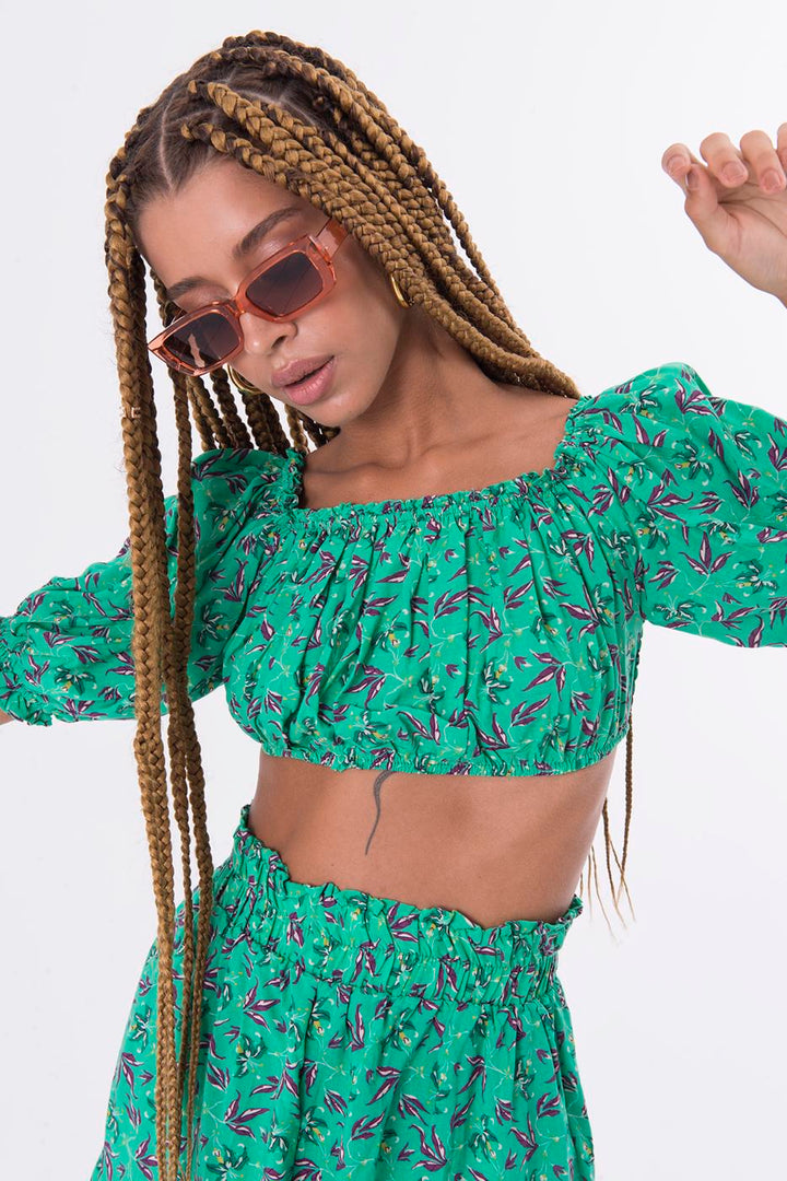 BSL Women Off The Shoulder Shirring Crop Blouse - Limoges