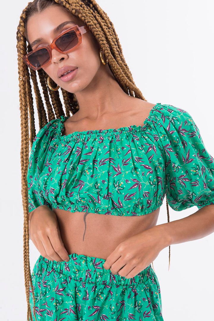 BSL Women Off The Shoulder Shirring Crop Blouse - Limoges