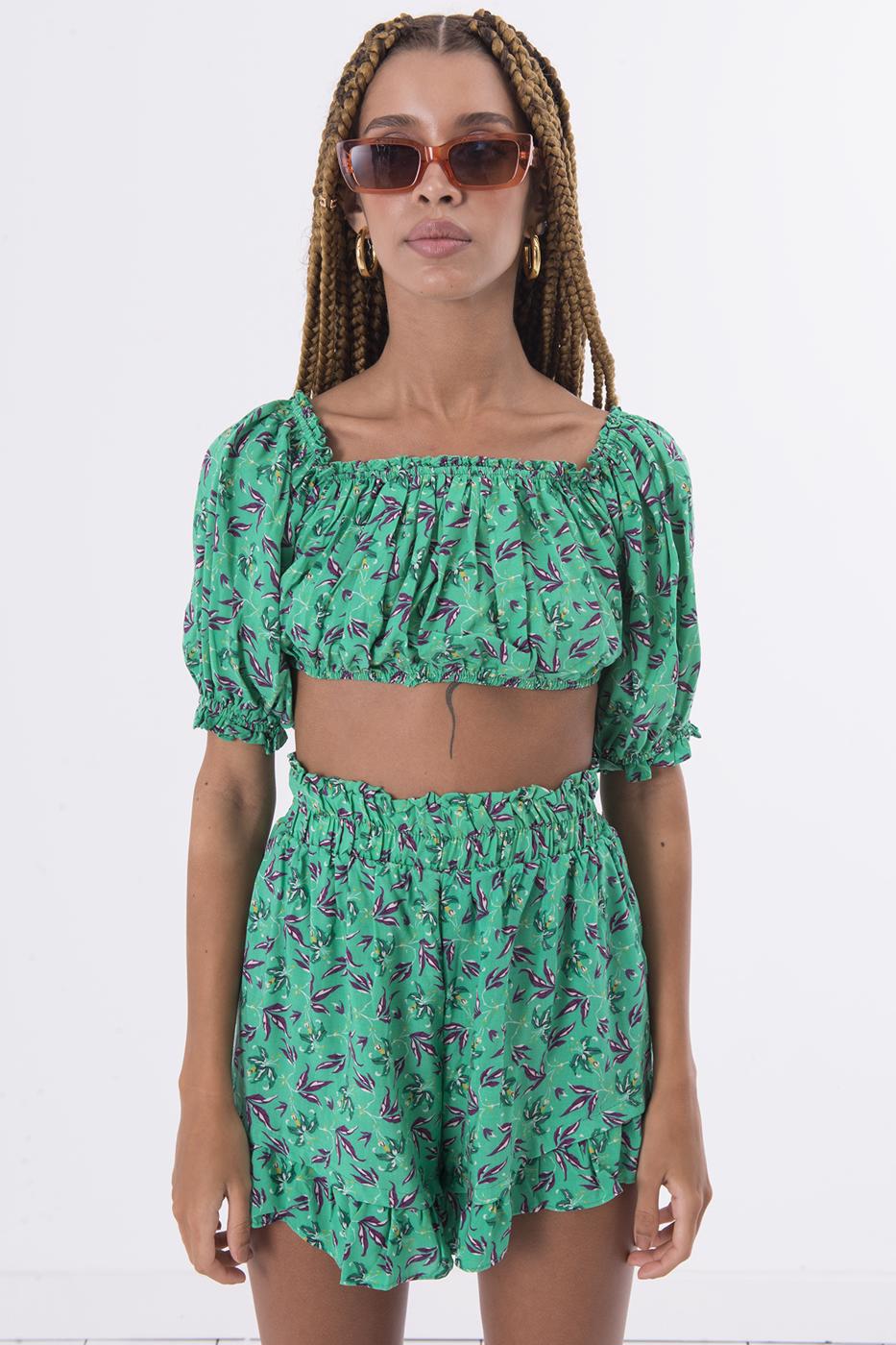 BSL Women Off The Shoulder Shirring Crop Blouse - Limoges