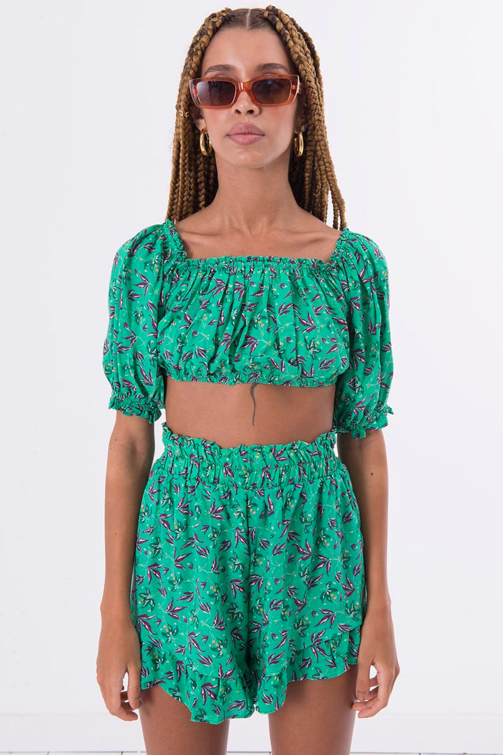 BSL Women Off The Shoulder Shirring Crop Blouse - Limoges