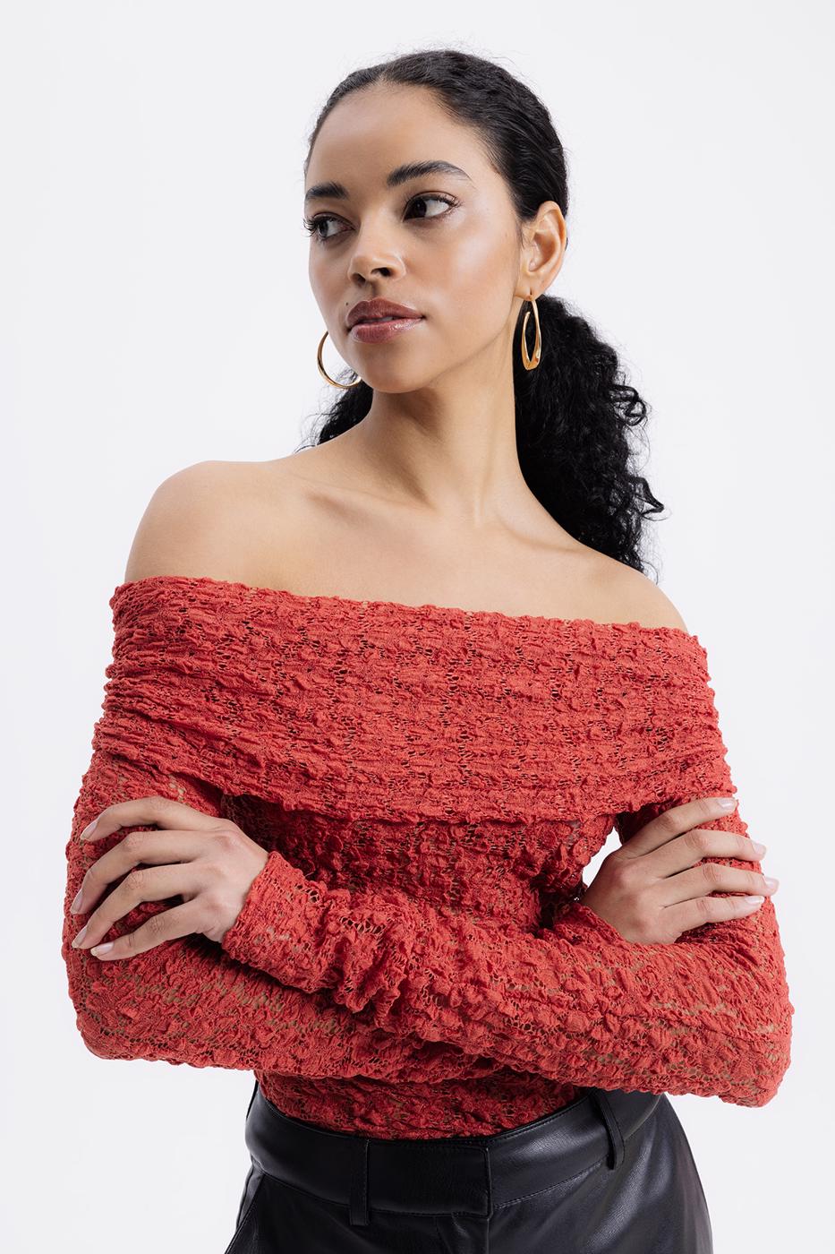 BSL Women Madonna Neckline Lace Top - Wichita Falls