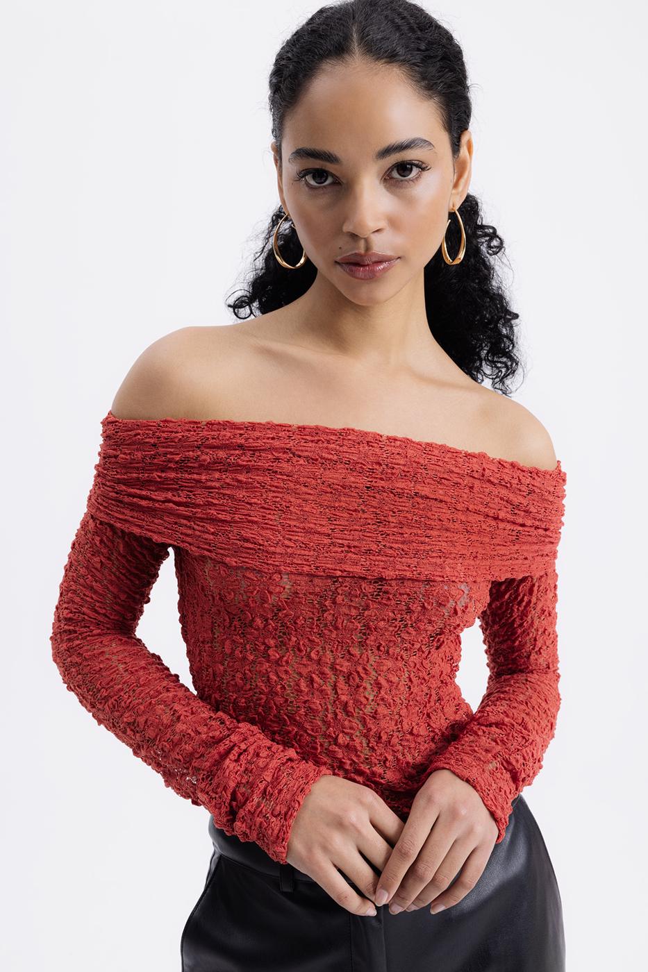 BSL Women Madonna Neckline Lace Top - Wichita Falls
