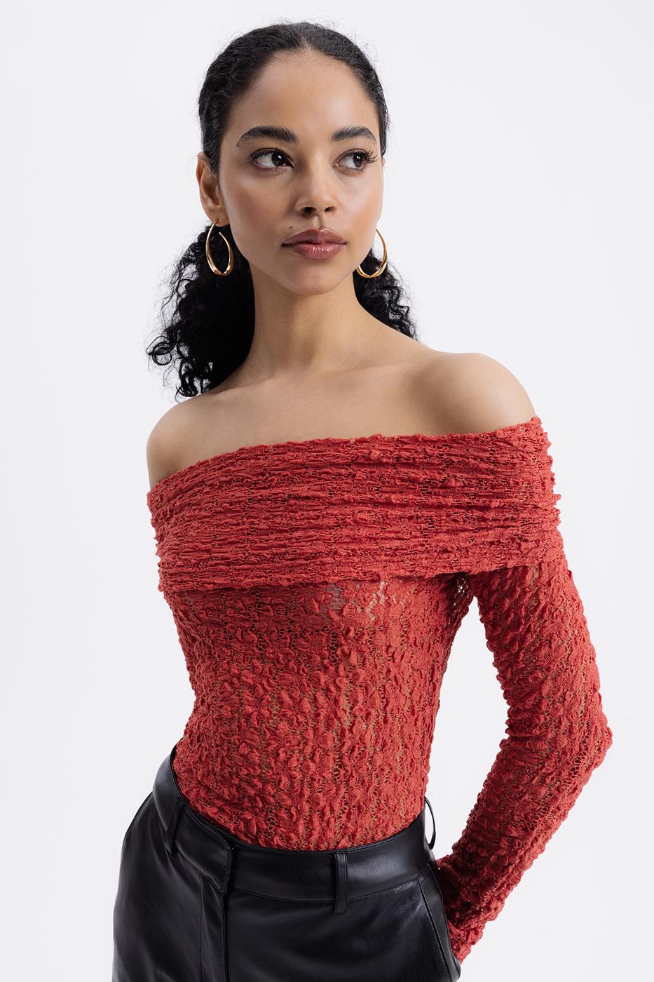 BSL Women Madonna Neckline Lace Top - Wichita Falls