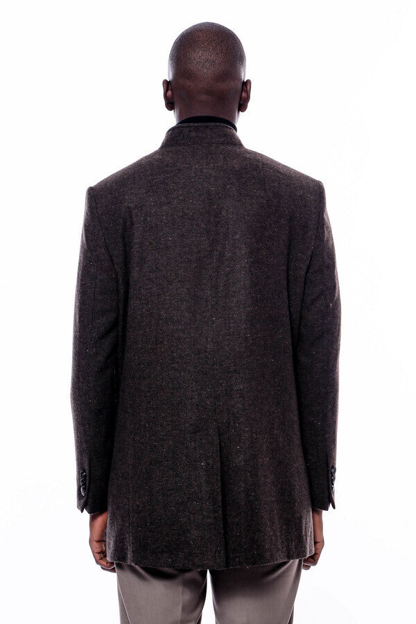 WSS Mandarin Collar Brown Short Coat  - Madison