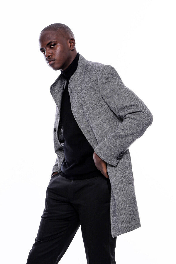 WSS Mandarin Collar Grey Short Coat  - Figueira da Foz