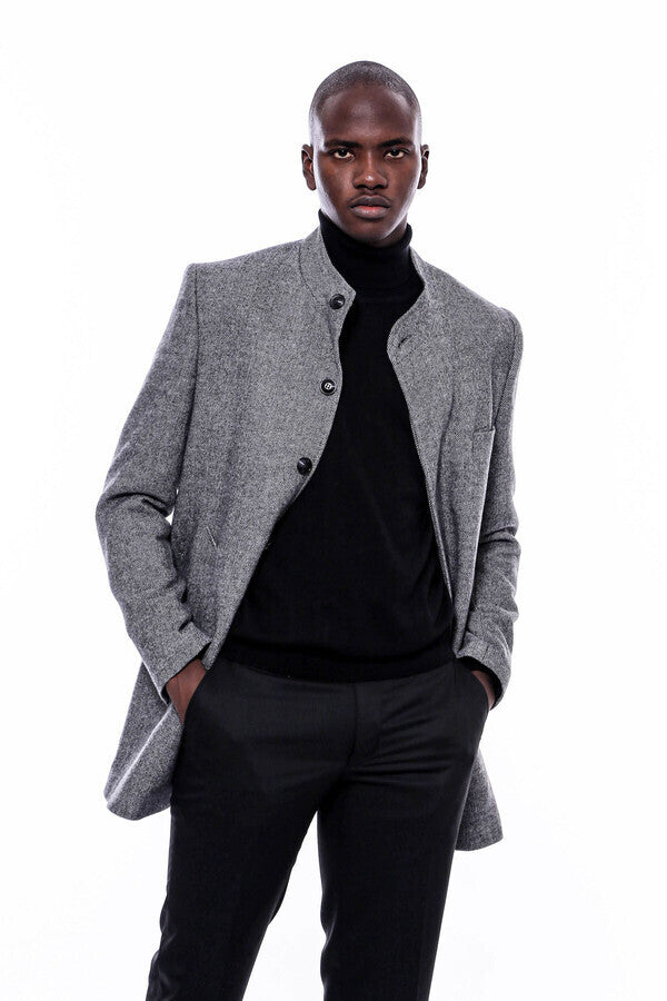 WSS Mandarin Collar Grey Short Coat  - Figueira da Foz