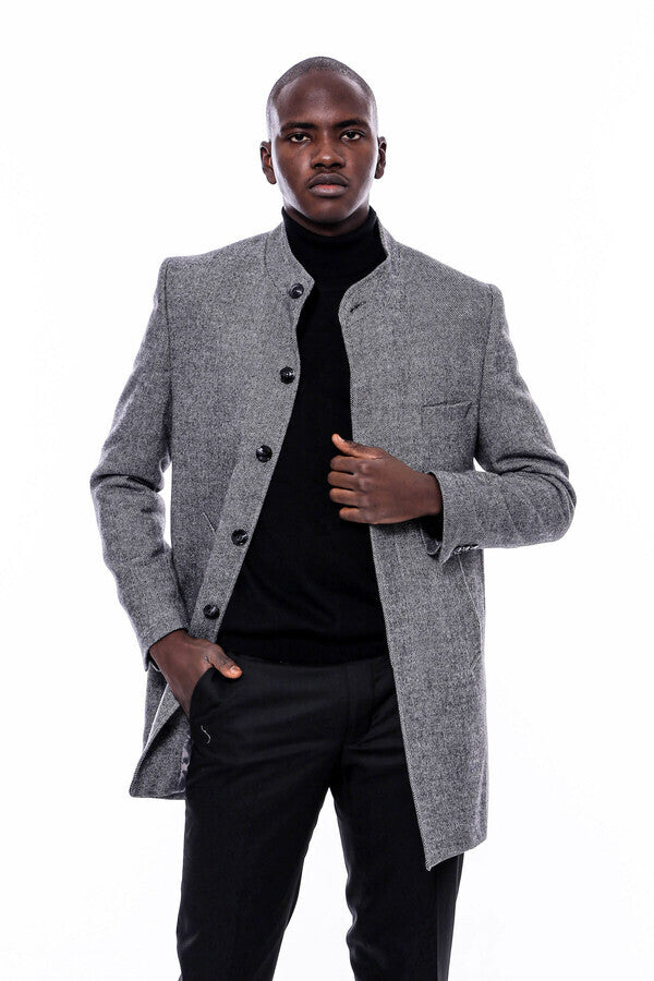 WSS Mandarin Collar Grey Short Coat  - Figueira da Foz