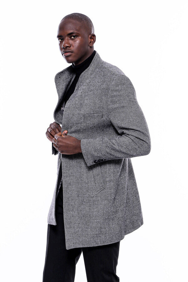 WSS Mandarin Collar Grey Short Coat  - Figueira da Foz