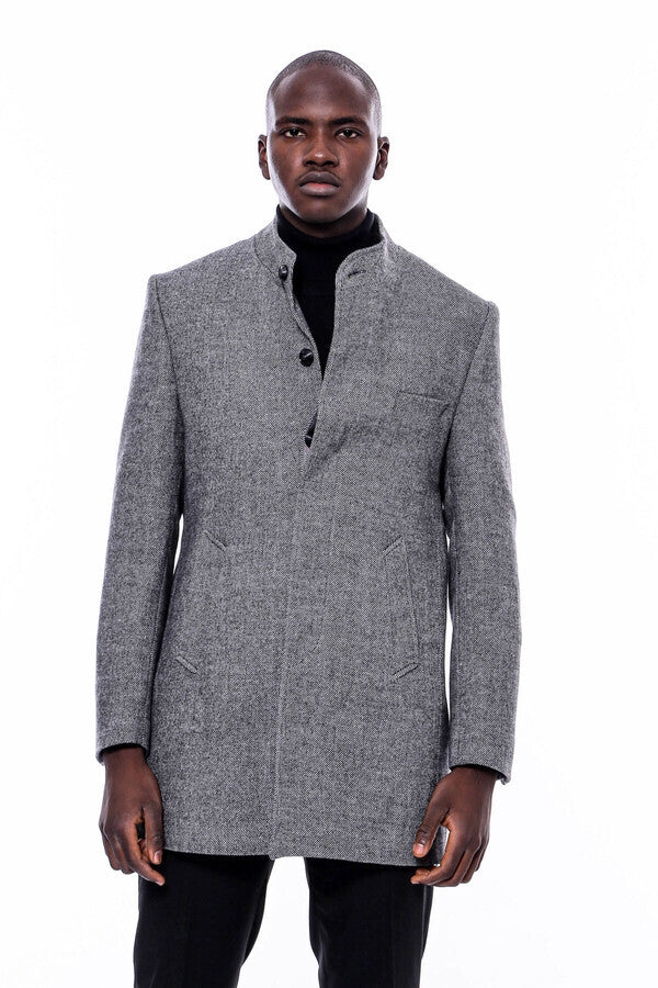 WSS Mandarin Collar Grey Short Coat  - Figueira da Foz