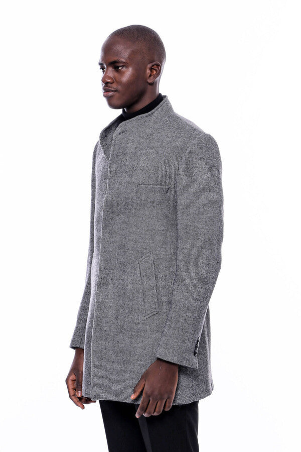 WSS Mandarin Collar Grey Short Coat  - Figueira da Foz