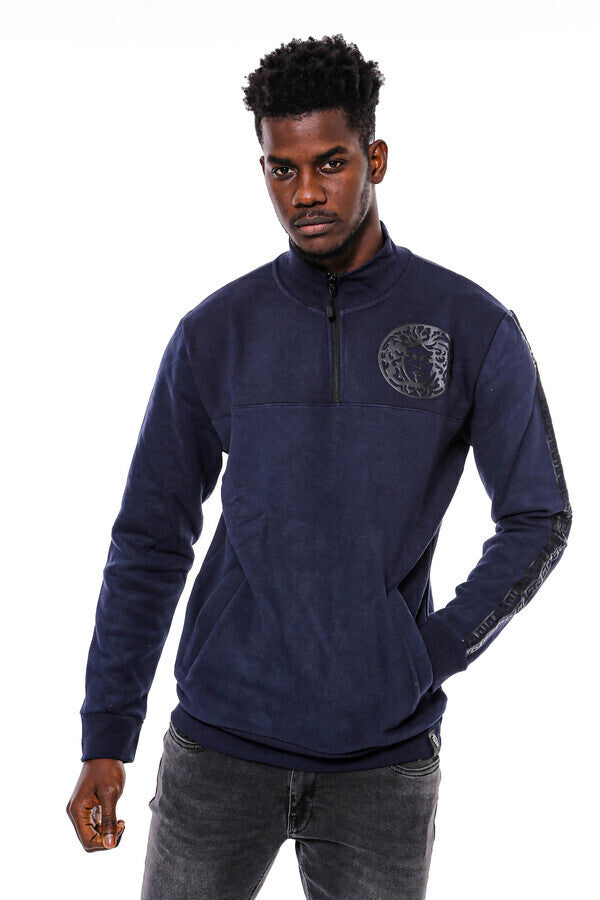 WSS Mandarin Collar Slim Fit Navy Blue Sweatshirt  - Tempe