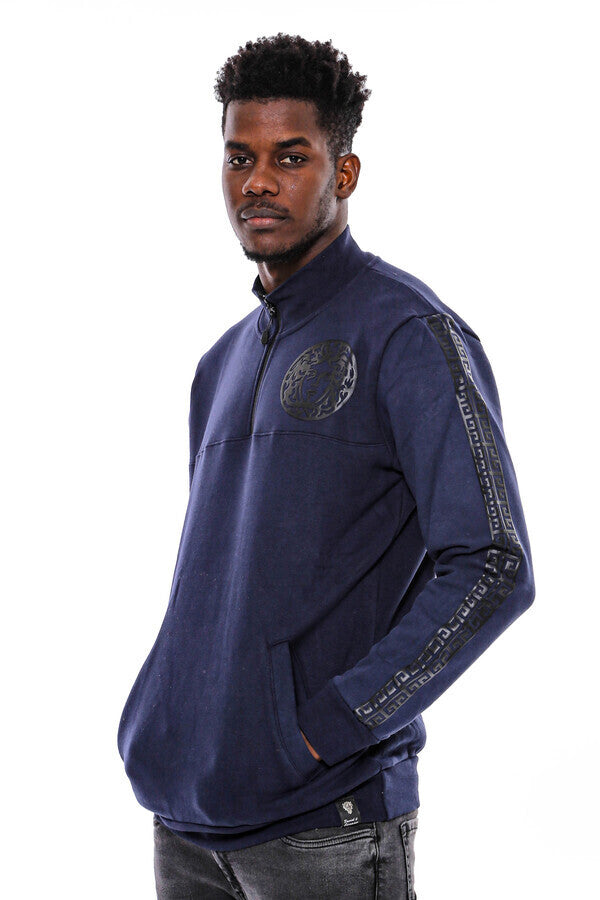 WSS Mandarin Collar Slim Fit Navy Blue Sweatshirt  - Tempe