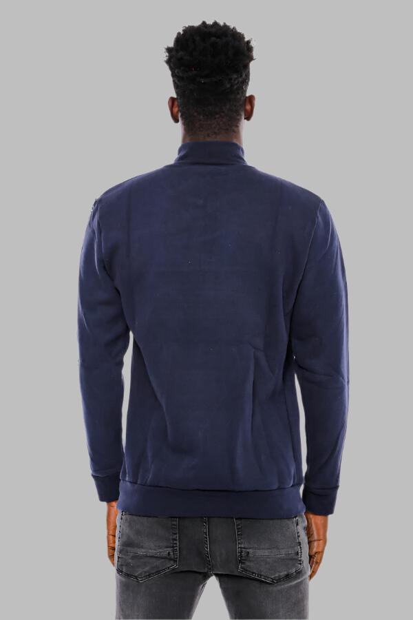 WSS Mandarin Collar Slim Fit Navy Blue Sweatshirt  - Singen