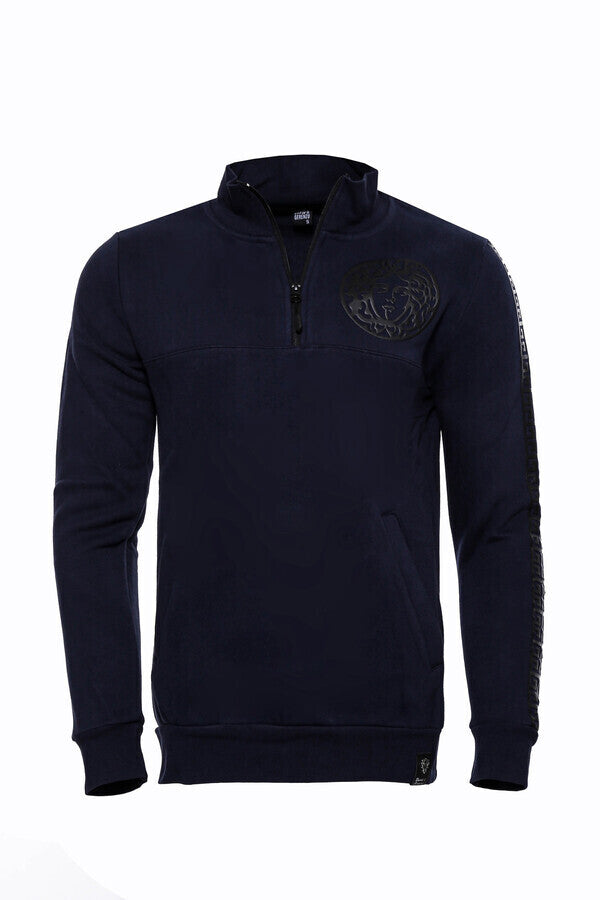 WSS Mandarin Collar Slim Fit Navy Blue Sweatshirt  - Tempe