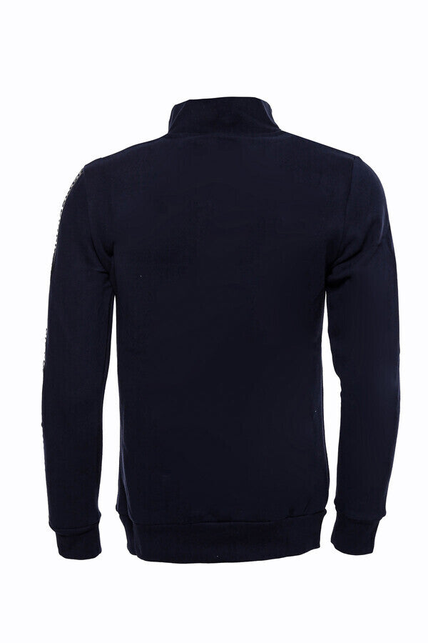 WSS Mandarin Collar Slim Fit Navy Blue Sweatshirt  - Tempe