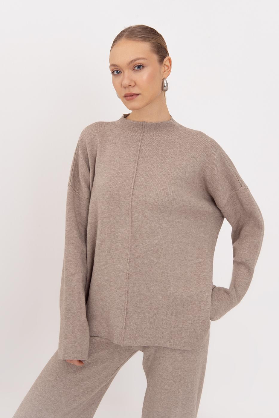 BSL Women Oversize Knitted Sweater with High Collar Detail - Alcamo
