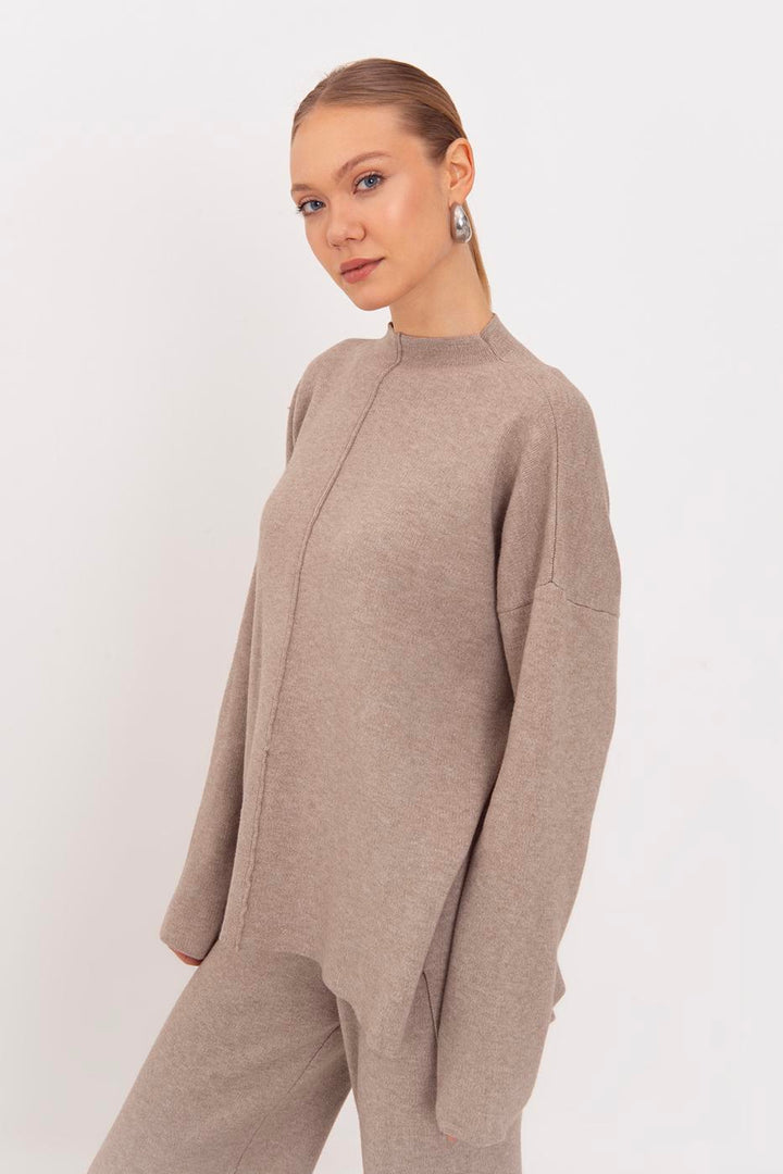 BSL Women Oversize Knitted Sweater with High Collar Detail - Alcamo