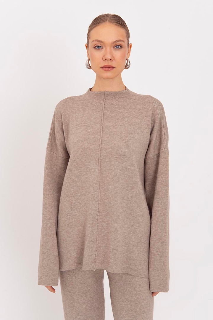 BSL Women Oversize Knitted Sweater with High Collar Detail - Alcamo