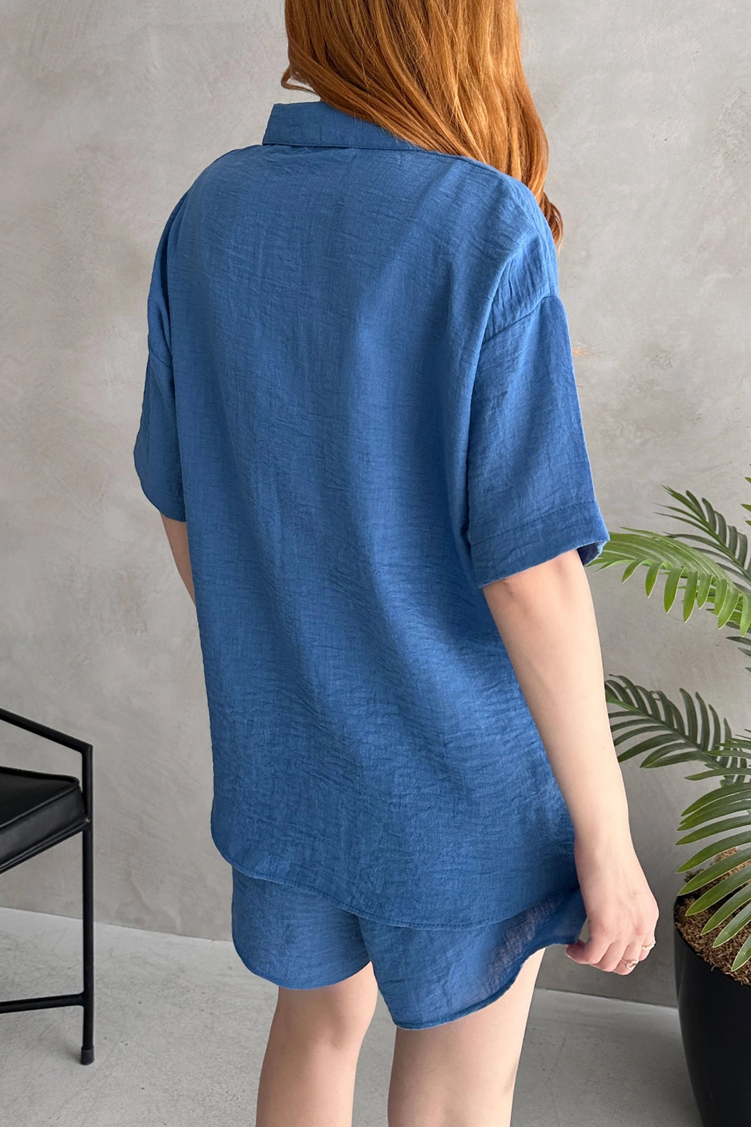 Blue Aerobin Linen Short Sleeve T-shirt and Shorts Set BCDF-253608 - Fond du Lac