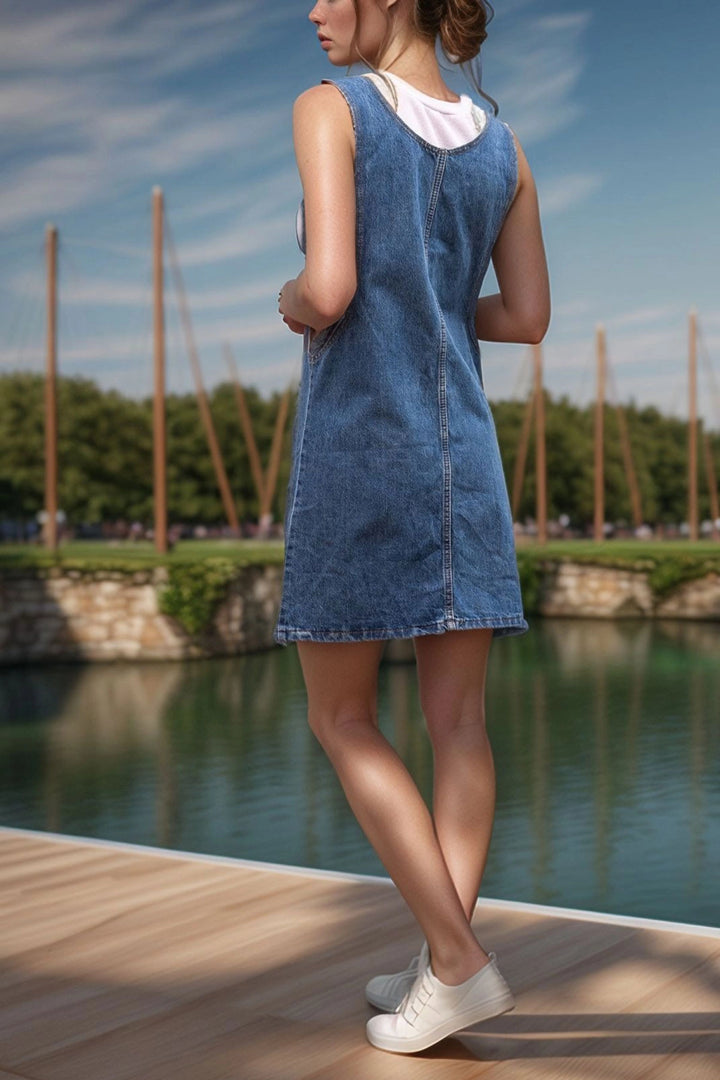 Blue Strappy Double Pocket Denim Dress BCBSK-25700-K6369 - Collegno