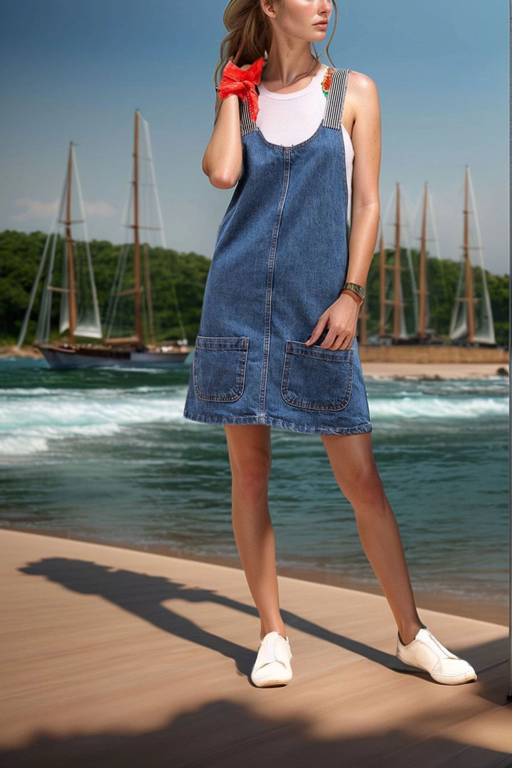 Blue Strappy Double Pocket Denim Dress BCBSK-25700-K6369 - Collegno