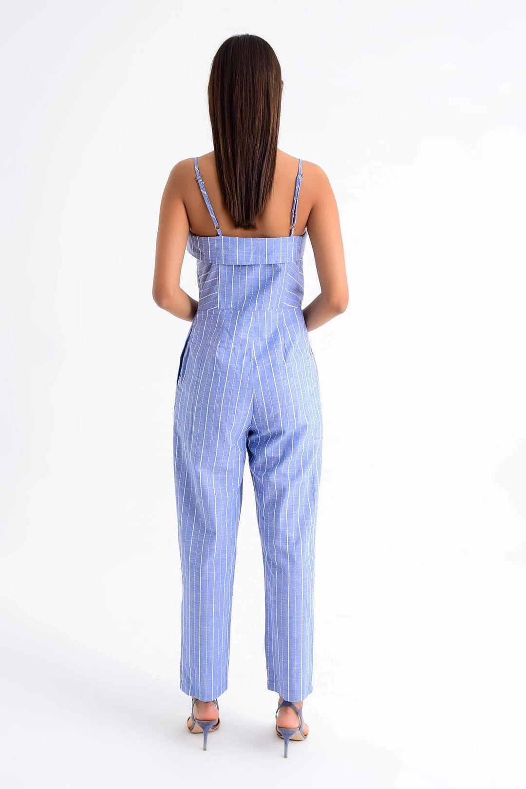 Blue Sleeveless Striped Buttoned Jumpsuit BCBSK-25700-K4200 - Menifee
