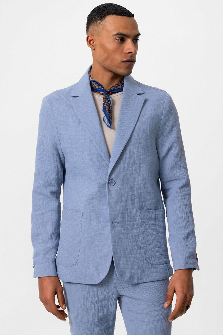 ANT Antioch Mavi Astarsız Torba Cepli Erkek Blazer Ceket - Central Islip